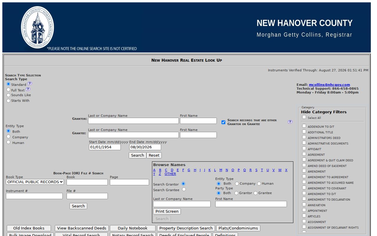 New Hanover residents directory Register of Deeds search