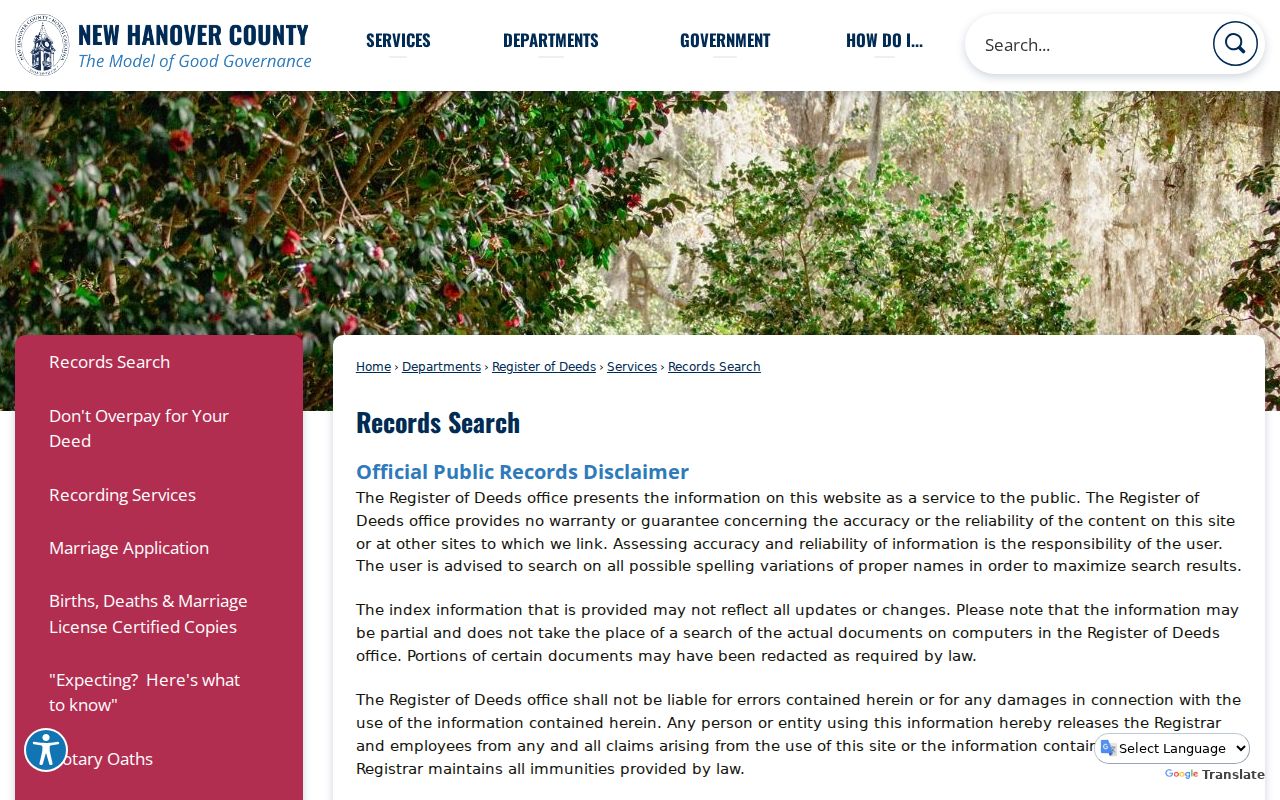New Hanover Previous Residents Register of Deeds records search notice