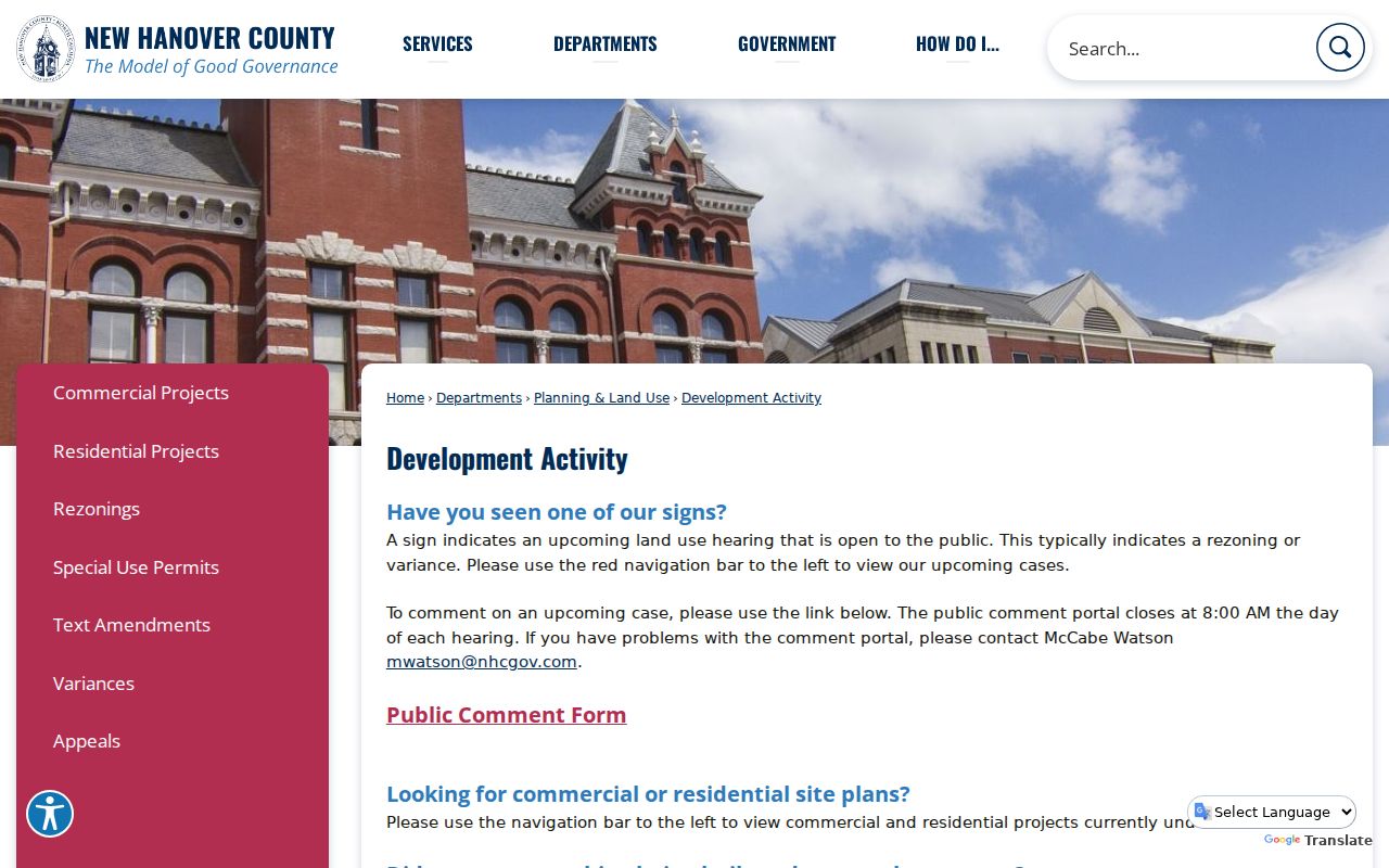 New Hanover Previous Residents development activity source