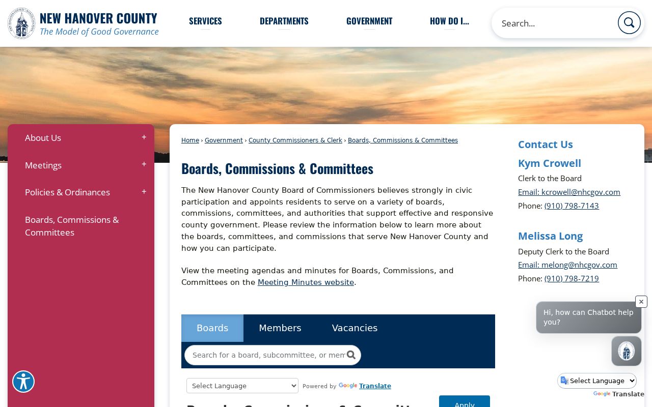 New Hanover neighbors county boards and committees page